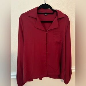 SHEIN maroon button down work blouse large nwot